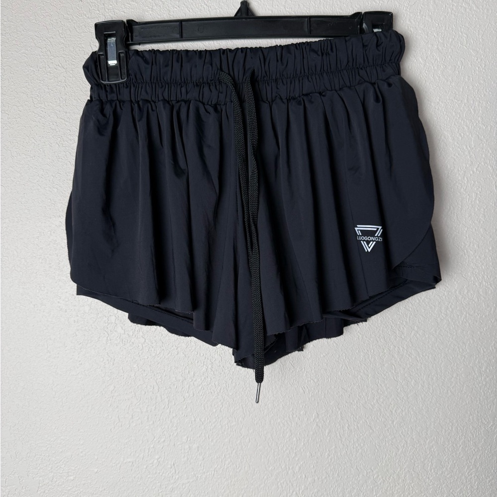 Lugongzi‎ Women's Small 2 in 1 Flowy Black Skort athletic